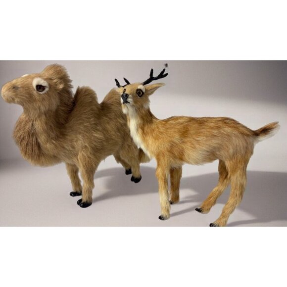 Vintage Furry Animal Figurines Deer And Camel Decor Set - Picture 1 of 10
